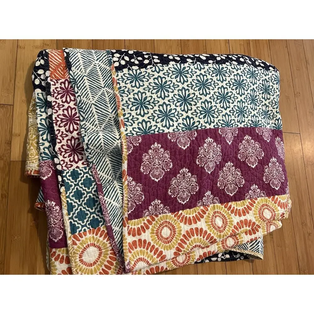 Lush Decor Bohemian Stripe Reversible 100% Cotton Quilt Queen Size